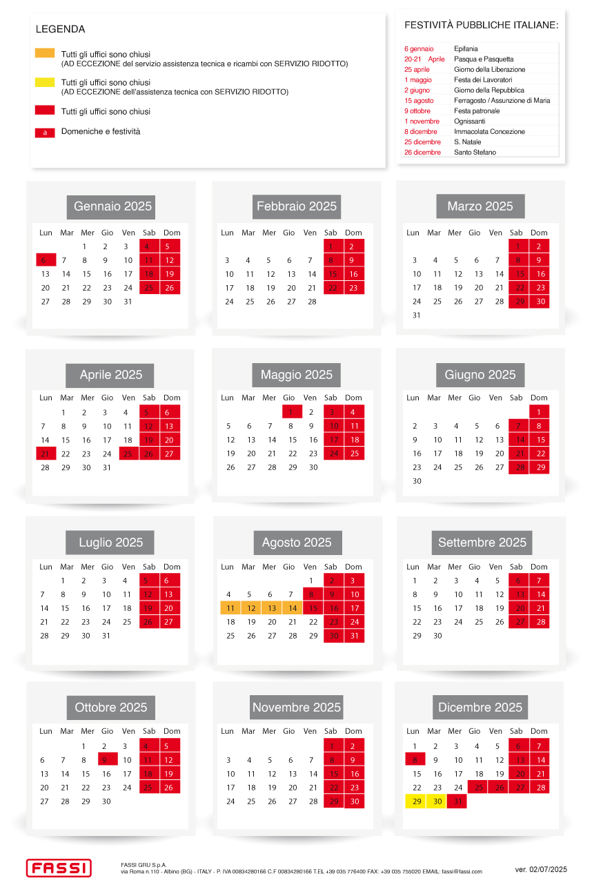 Calendario chiusure aziendali 2025